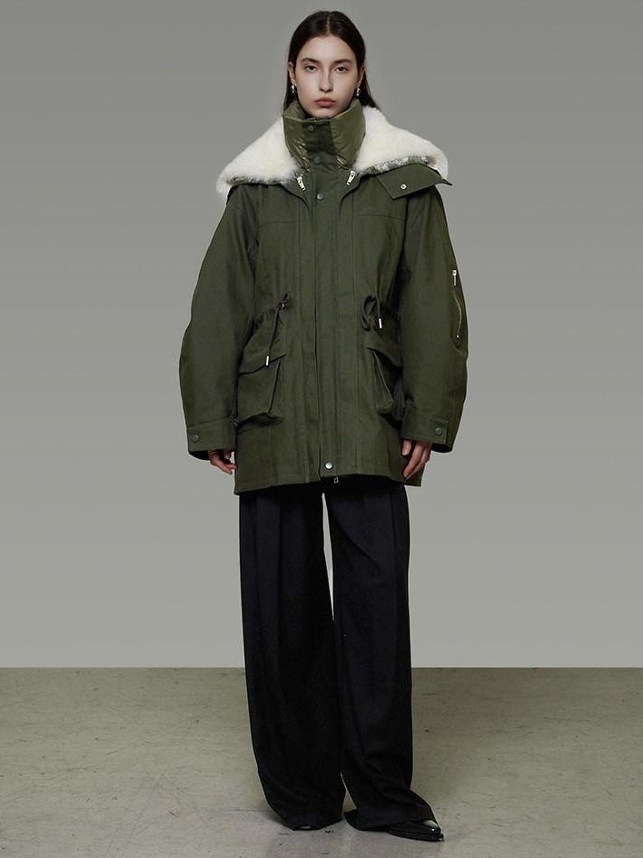 unspoken 90% White Duck Down Warm Midlength Stand Collar Women Army Green Down Jackets