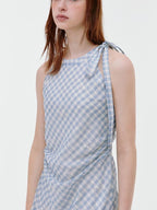 fano Soft Cotton Blend Halter Plaid Korean Office Hline Square Neck Midi Dresses