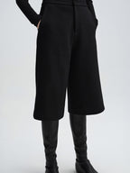audreyyang Wool Blend Minimal Wide Leg Natural Waist Women Office Mid-Length Shorts