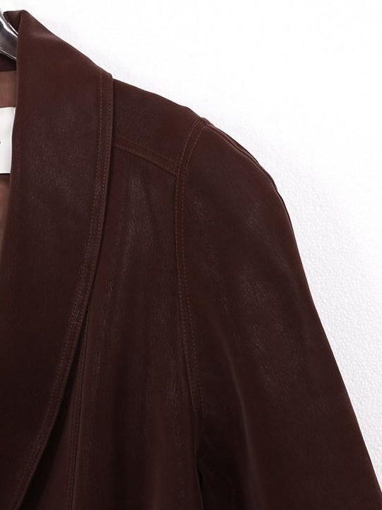audreyyang Distressed Washed Pu Relaxed Midlength Blazer Collar Vintage Red Leather Jackets