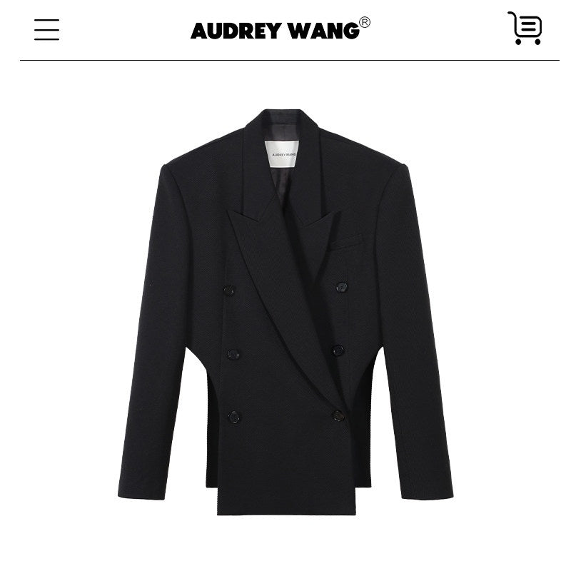 audreyyang_Elegant_Loose_Fit_Sash_Double_Breasted_Notch_Lapel_Black_Polyester_Blazers_MISSTT