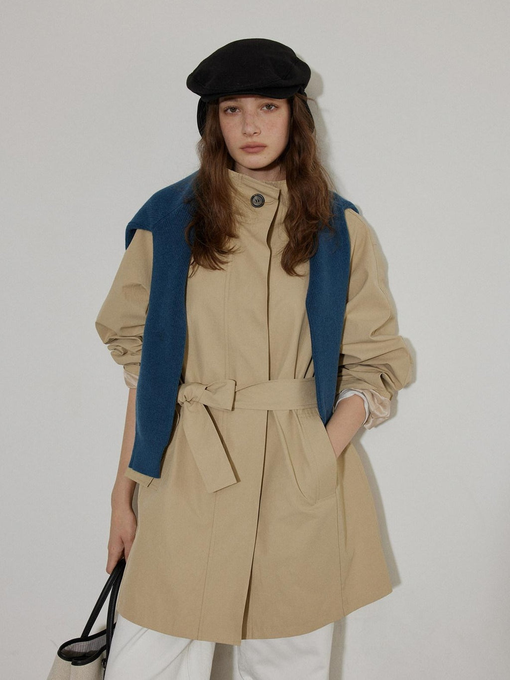 Lofi choose Office Ready Loose Fit Short Stand Collar Single Button Women Khaki Trench Coats