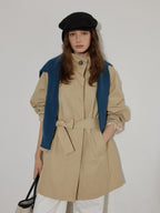 Lofi choose Office Ready Loose Fit Short Stand Collar Single Button Women Khaki Trench Coats