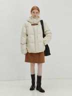 fano 90% White Duck Down Minimal Commuter Straight Hooded Milky Beige Down Jackets
