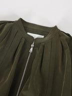 audreyyang Soft Modal Blend Casual Loose Cropped Zip Long Sleeve Women Olive Bomber Jackets