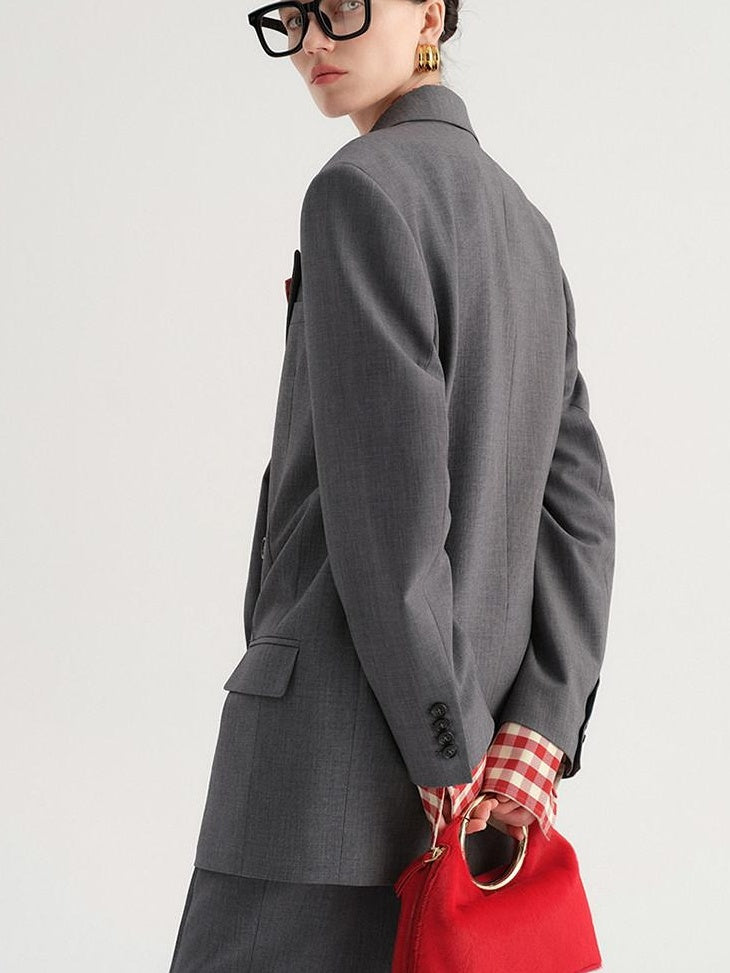 audreyyang Single Button Relaxed Fit Polyester Office For Women Long Sleeve Solid Blazers
