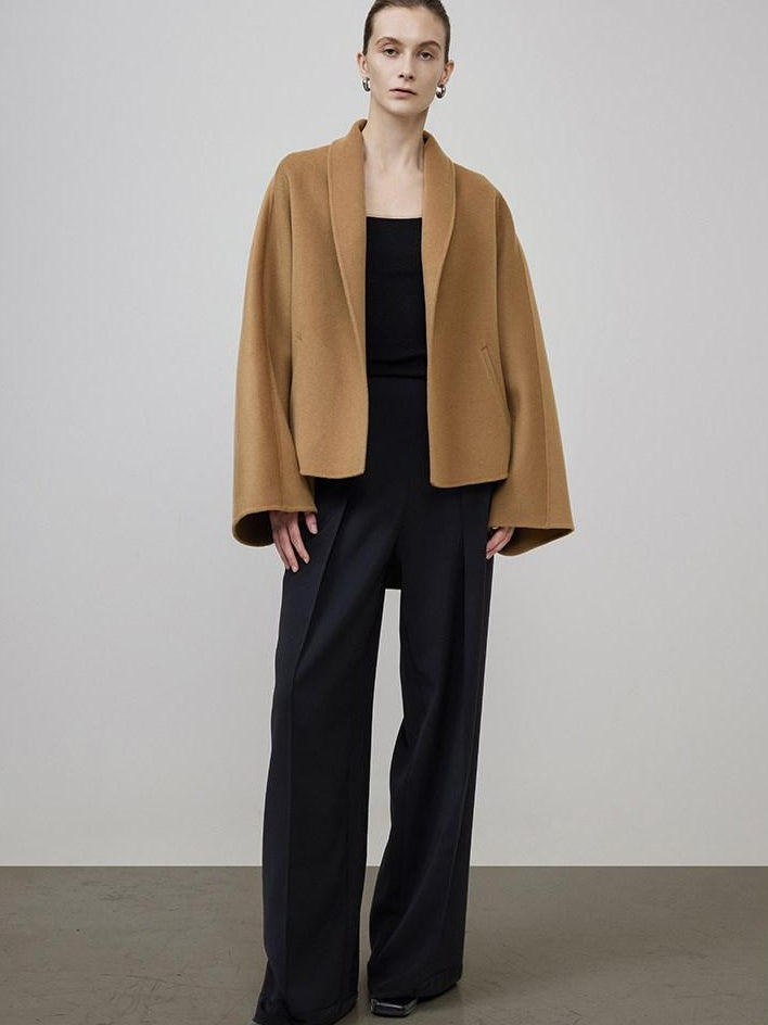 unspoken Asymmetric Sculpted Single Breasted Minimal Commuter Loose V-neck Wool Coats