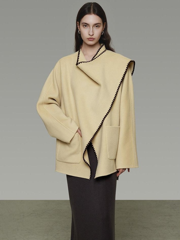 unspoken 100 Percent Wool Lightweight Minimal Commuter Loose Women Pale Yellow Wool Coats
