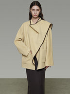 unspoken 100 Percent Wool Lightweight Minimal Commuter Loose Women Pale Yellow Wool Coats