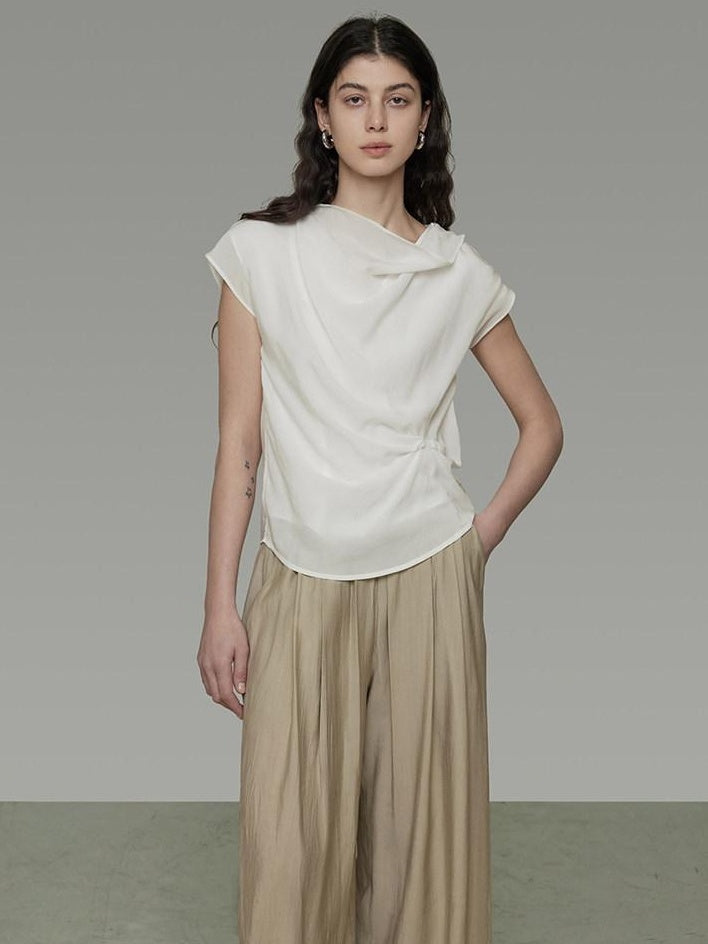 unspoken Lyocell Shape Retention Office Sleeveless Loose Fit Women White Blouses