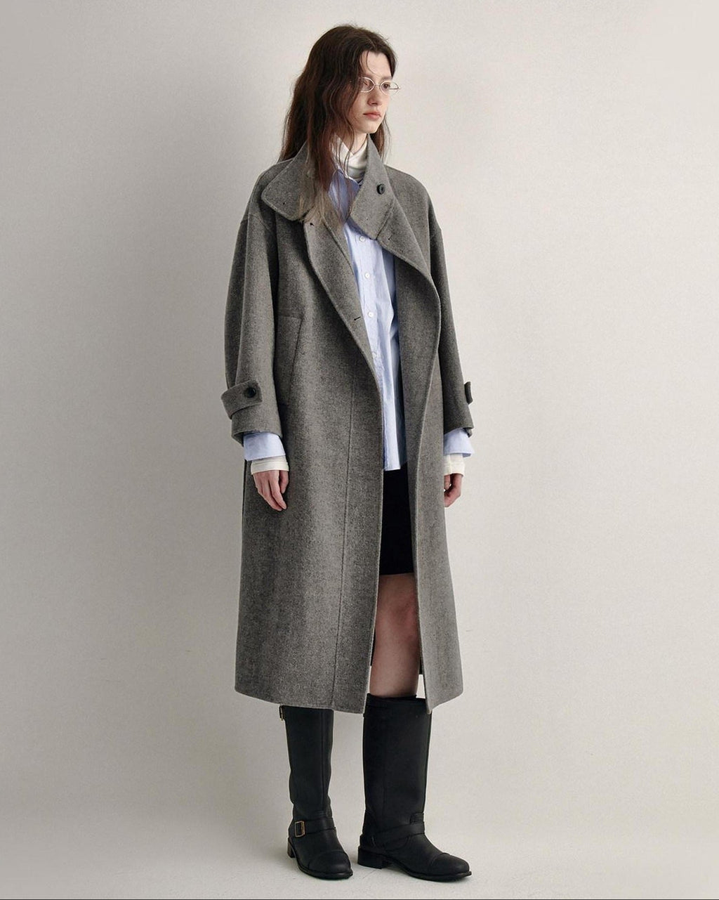 fano 100 Percent Sheep Wool Longline Minimal Commuter Straight Cut Women Wool Coats