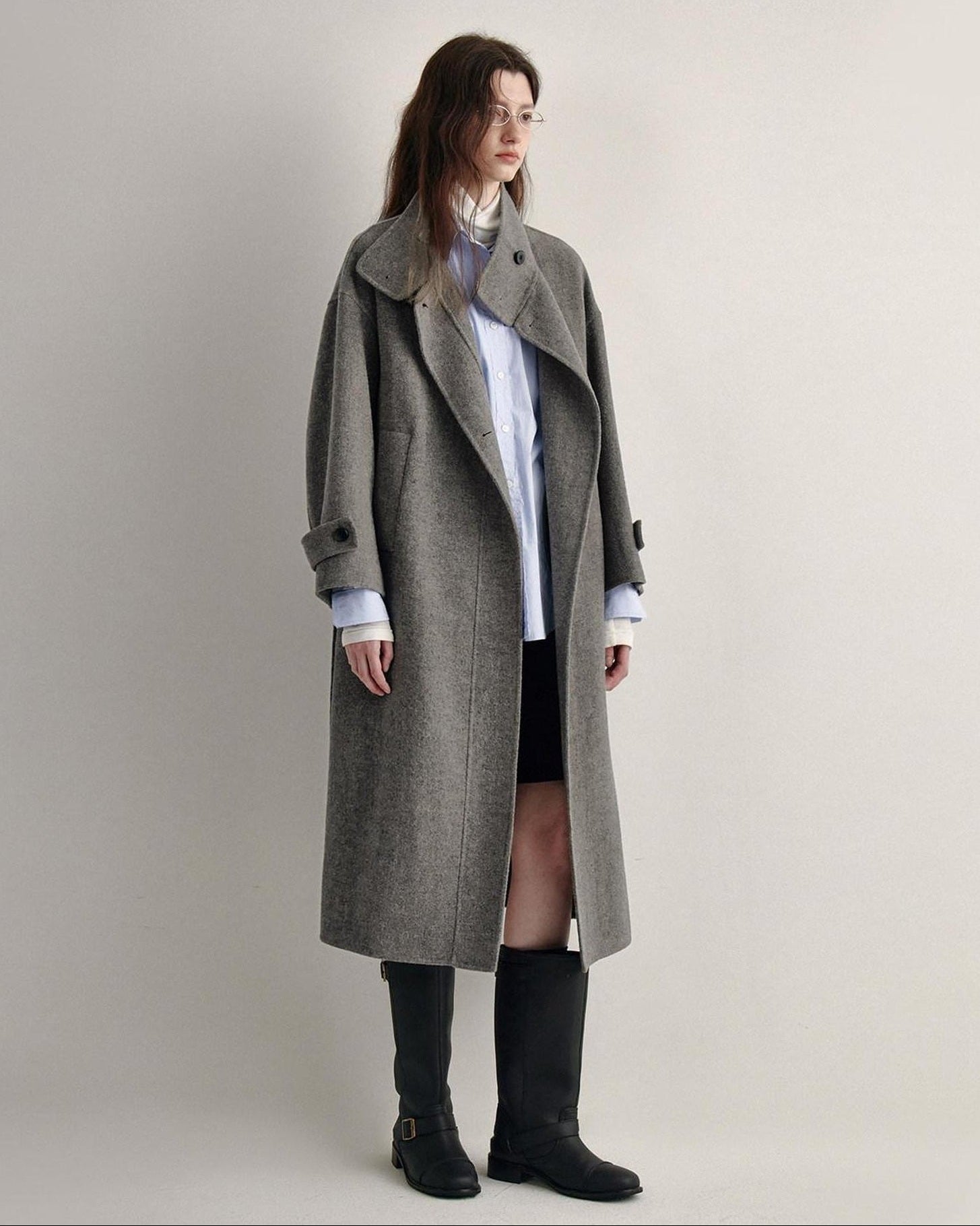 fano 100 Percent Sheep Wool Longline Minimal Commuter Straight Cut Women Wool Coats