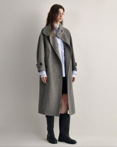 fano 100 Percent Sheep Wool Longline Minimal Commuter Straight Cut Women Wool Coats