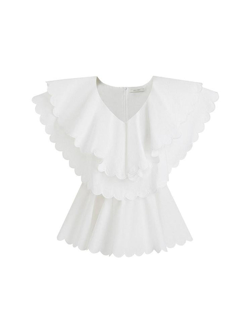 unspoken Breathable Cotton Blend Ruffle Collar Loose Minimal Commuter Women Blouses