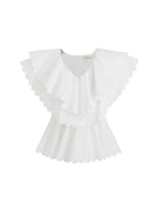 unspoken Breathable Cotton Blend Ruffle Collar Loose Minimal Commuter Women Blouses