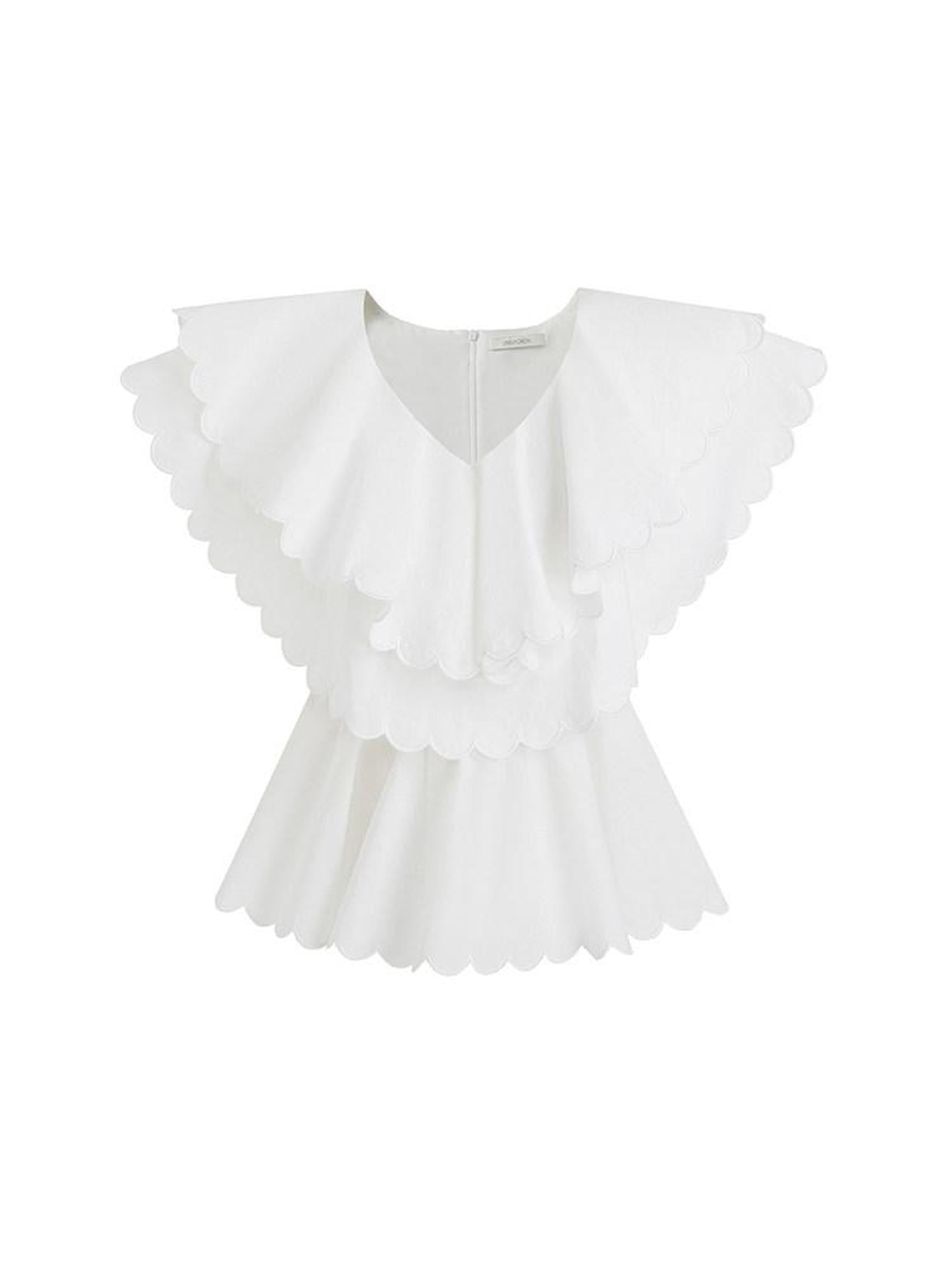 unspoken Breathable Cotton Blend Ruffle Collar Loose Minimal Commuter Women Blouses