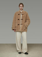 unspoken Warm Fur Lined Oversized Stand Collar Khaki Women Short Coat