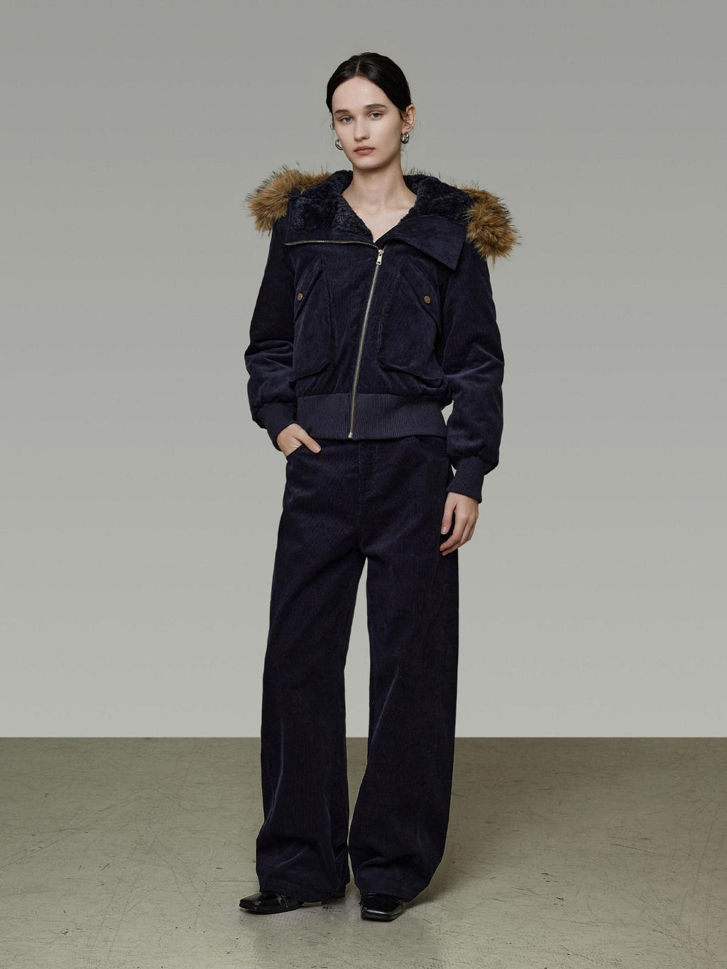 unspoken Thick Cotton Hooded Oversized Minimal Commuter Navy Zippered Puffer Jackets