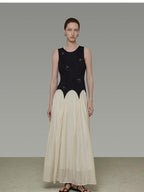 unspoken Elegant Beaded High Waist A Line Sleeveless Office Polyester Maxi Dresses