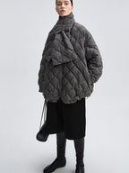 audreyyang 90 Percent Duck Down Warm Mid Length Diamond Quilt Wool Loose Women Down Jackets