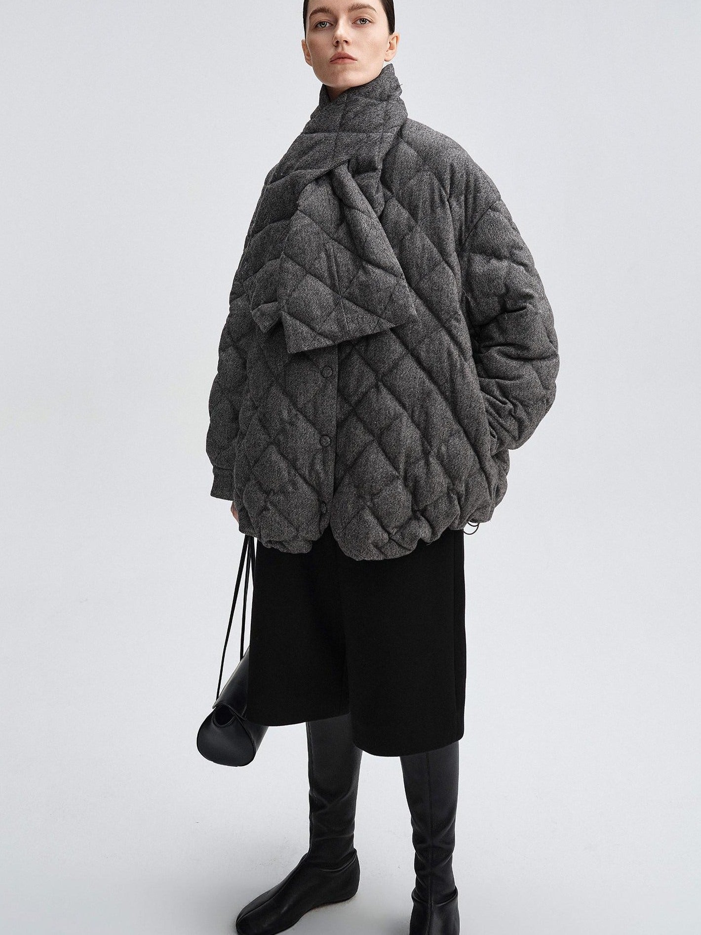 audreyyang 90 Percent Duck Down Warm Mid Length Diamond Quilt Wool Loose Women Down Jackets