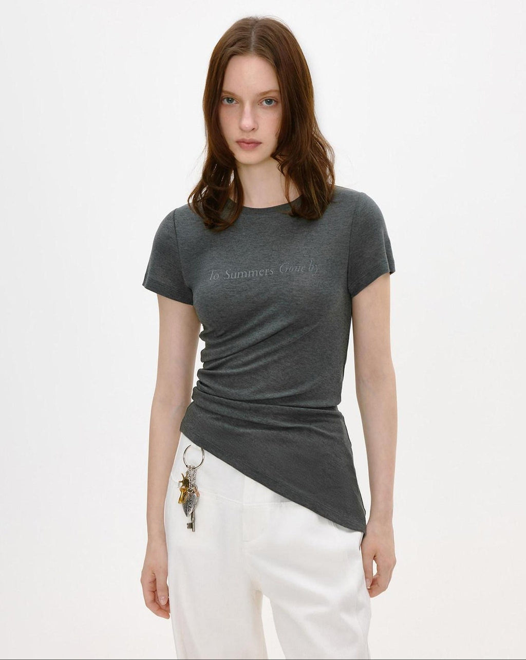 fano Lyocell Wool Blend Korean Slim Round Neck Long Sleeve Deep Gray Basic Crop Tops