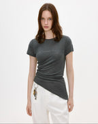 fano Lyocell Wool Blend Korean Slim Round Neck Long Sleeve Deep Gray Basic Crop Tops