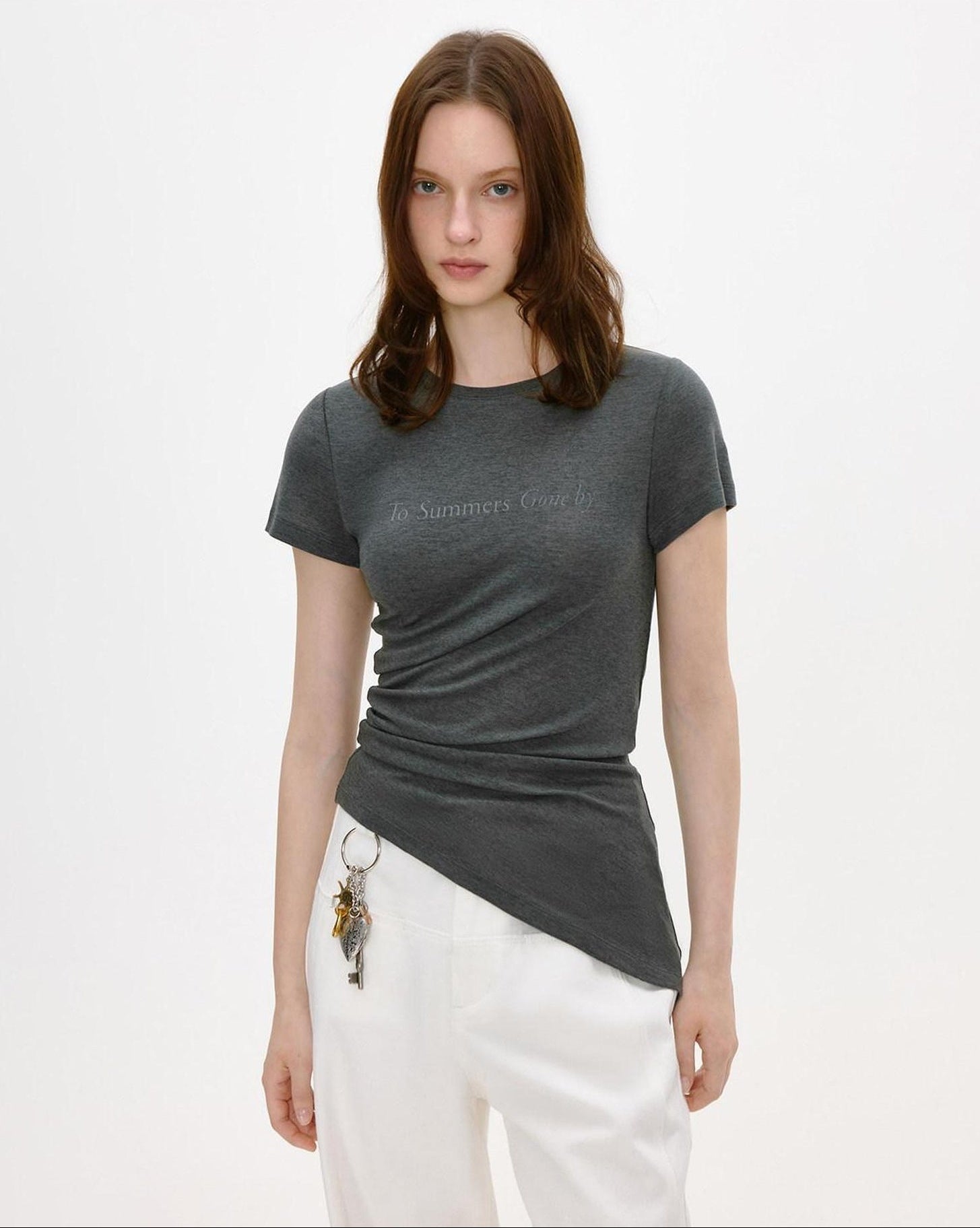fano Lyocell Wool Blend Korean Slim Round Neck Long Sleeve Deep Gray Basic Crop Tops