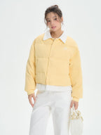 ikyou Thick Embroidered Patchwork Minimal Straight Crop Polo Yellow Puffer Jackets