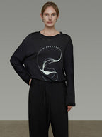 unspoken Lightweight Printed Minimalist Loose Round Neck Women Cream Pullover Sweaters