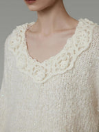 unspoken Cozy Minimal Commuter V-neck Crochet Knit Loose Women Pullover Sweaters