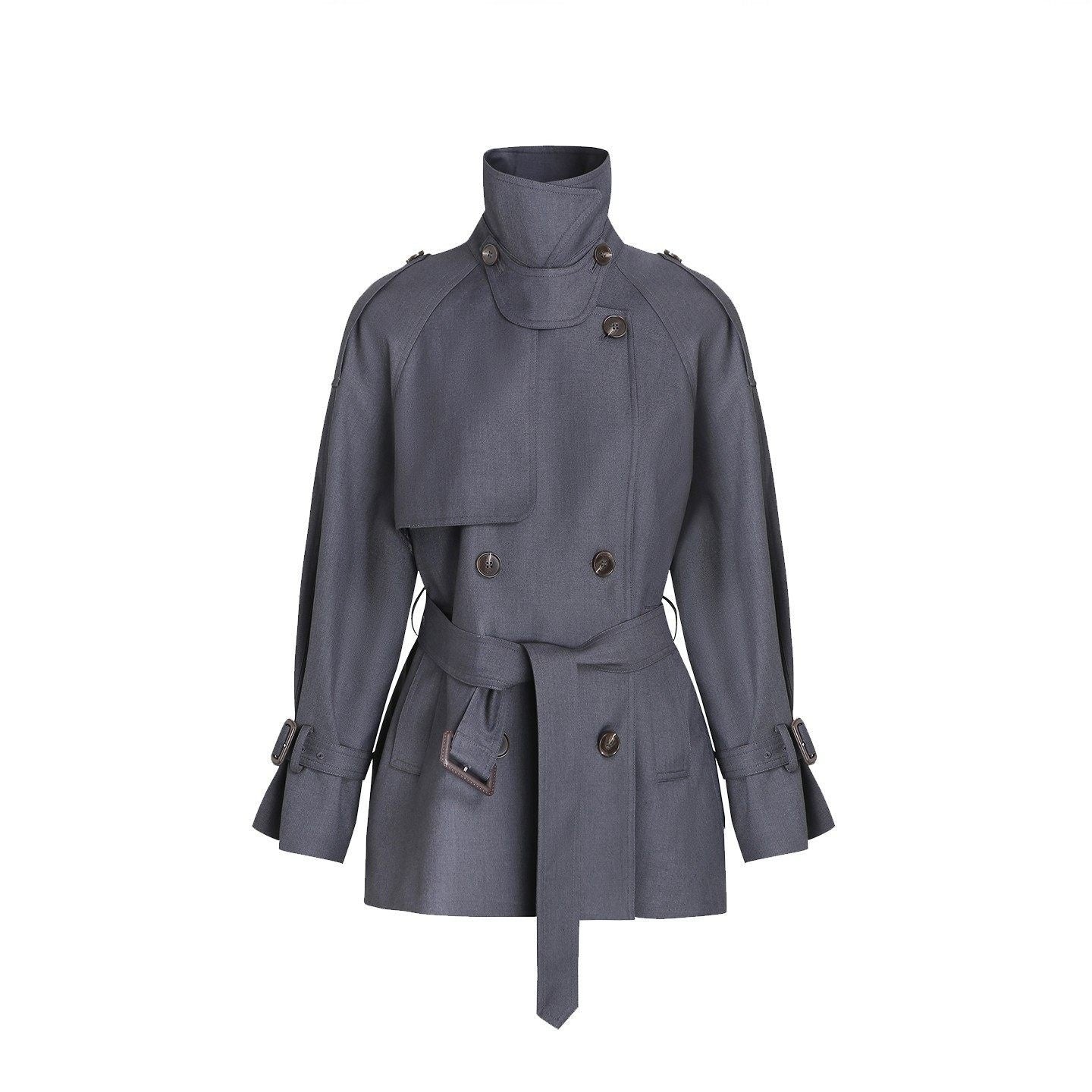 fano_Buttoned_Double_Breasted_Short_Loose_Fit_Women_Khaki_Beige_Trench_Coats_MISSTT