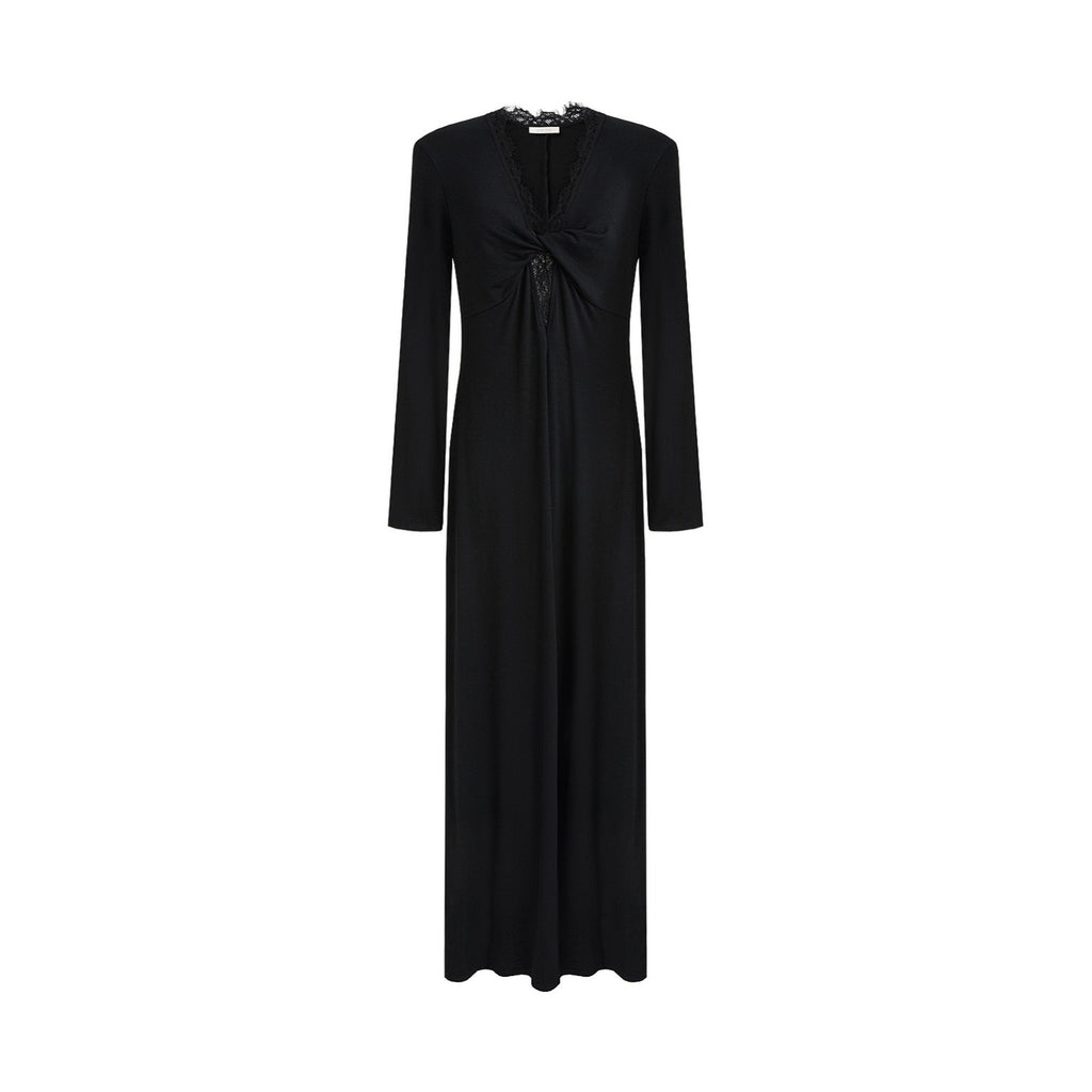 unspoken_Lyocell_Knit_Lace_Trim_Fitted_Waist_Minimal_Commuter_V-neck_Maxi_Dresses_MISSTT