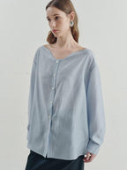 someonesometimes Breathable Lyocell Minimal Commuter Relaxed V-neck Button Tie Women Blouses