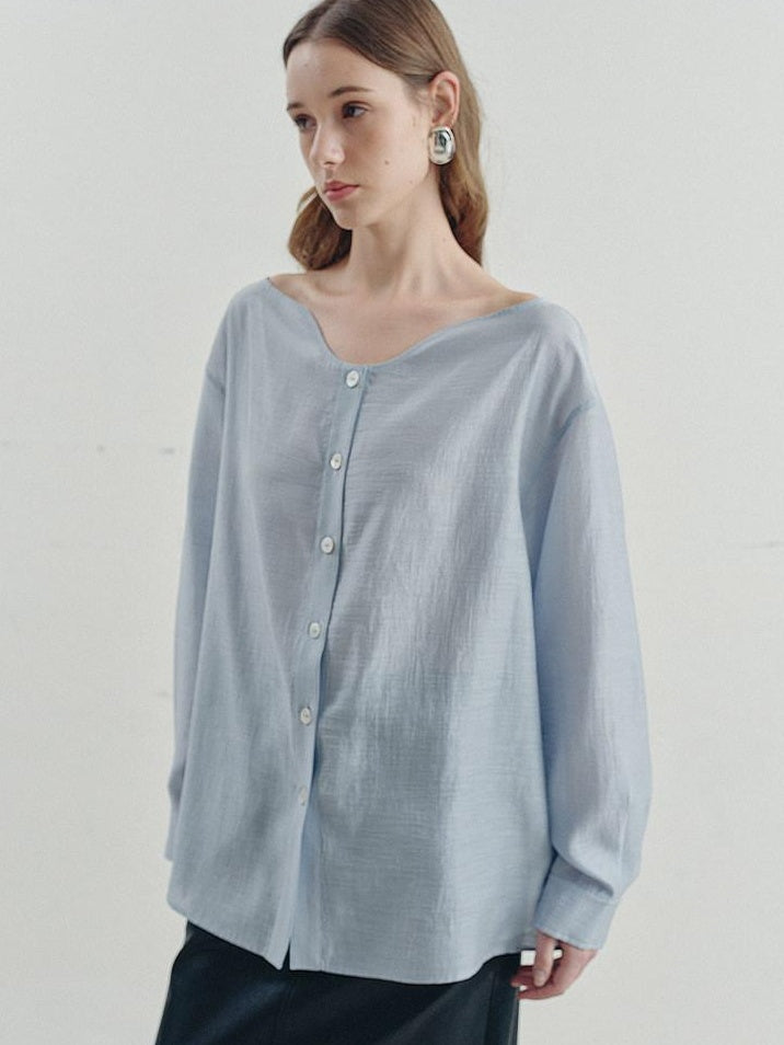 someonesometimes Breathable Lyocell Minimal Commuter Relaxed V-neck Button Tie Women Blouses