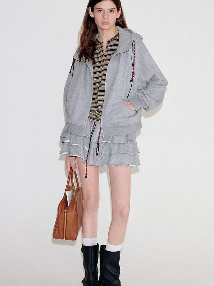 fano Two Piece Zip Up Oversized Long Sleeve Women Midweight Heather Grey Hoodie
