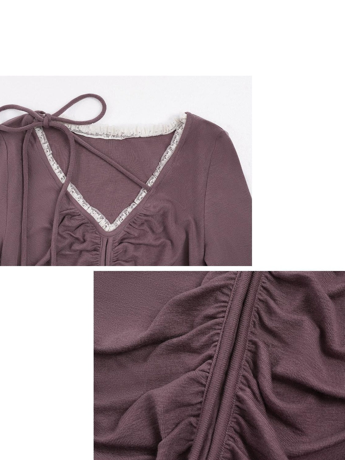 someonesometimes Lyocell Wool Slim Fit V-neck Knit Women Fig Purple Long Sleeve T-Shirts