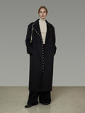 unspoken Sheep Wool Blend 3D Cut Straight Office Black Lapel Long Sleeve Long Coats