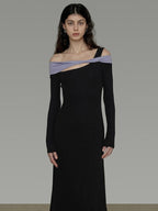 unspoken Tencel High Waist Asymmetrical Off Shoulder A Line Knit Women Maxi Dresses