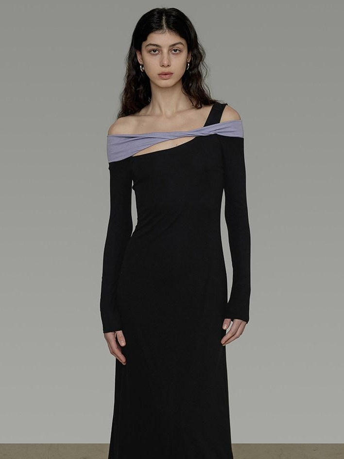 unspoken Tencel High Waist Asymmetrical Off Shoulder A Line Knit Women Maxi Dresses