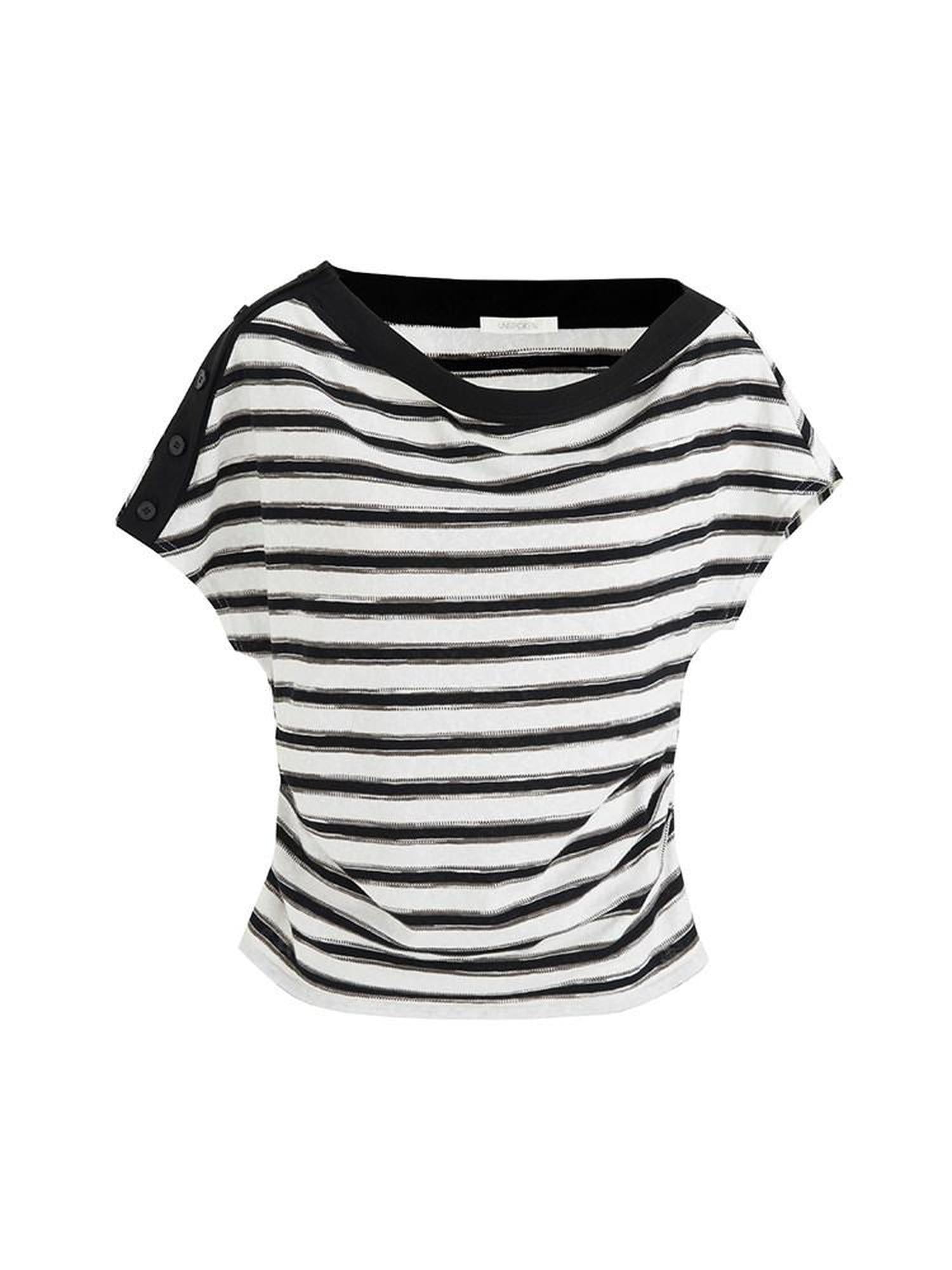 unspoken Soft Cotton Knit Striped Loose Minimalist Women Bardot Off Shoulder Crop Tops