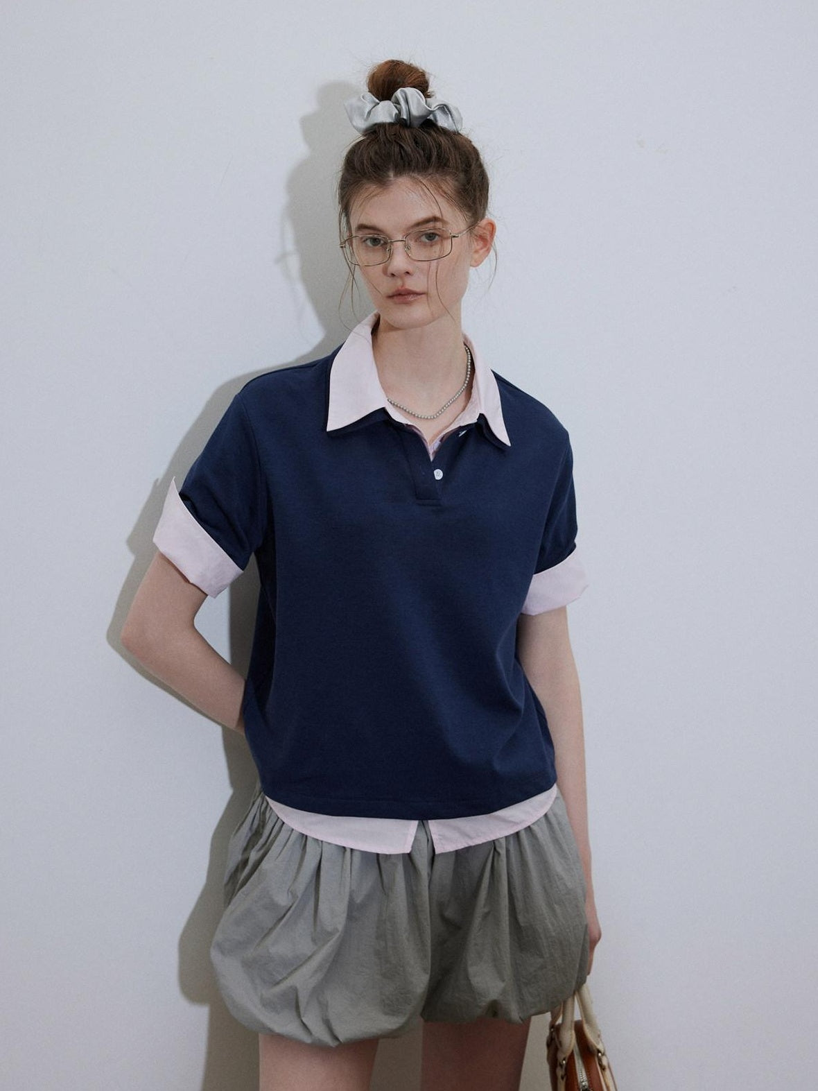 Lofi choose Soft Loose Fit Henley Collar Commuter Workwear Navy Grey Short Sleeve T-Shirts
