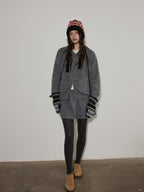 Lofi choose Knit Wool Blend Zip Cardigan Loose Fit Office Gray Short Skirt Top & Skirt Sets