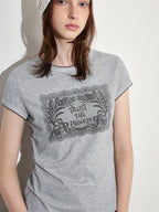 fano Lyocell Blend Heather Gray Printed Slim Korean Crewneck Short Sleeve T-Shirts