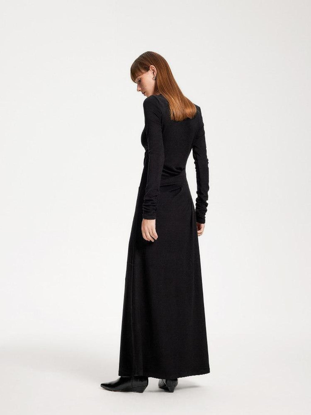 someone sometimes Elegant Long Sleeve Acrylic Blend Asymmetric Hem Women Black Maxi Dresses