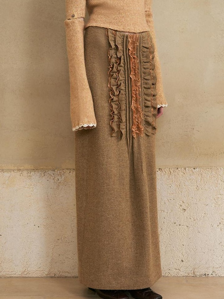 someonesometimes Wool Blend Lined Vintage Straight Mid Hidden Zip Casual Women Maxi Skirts