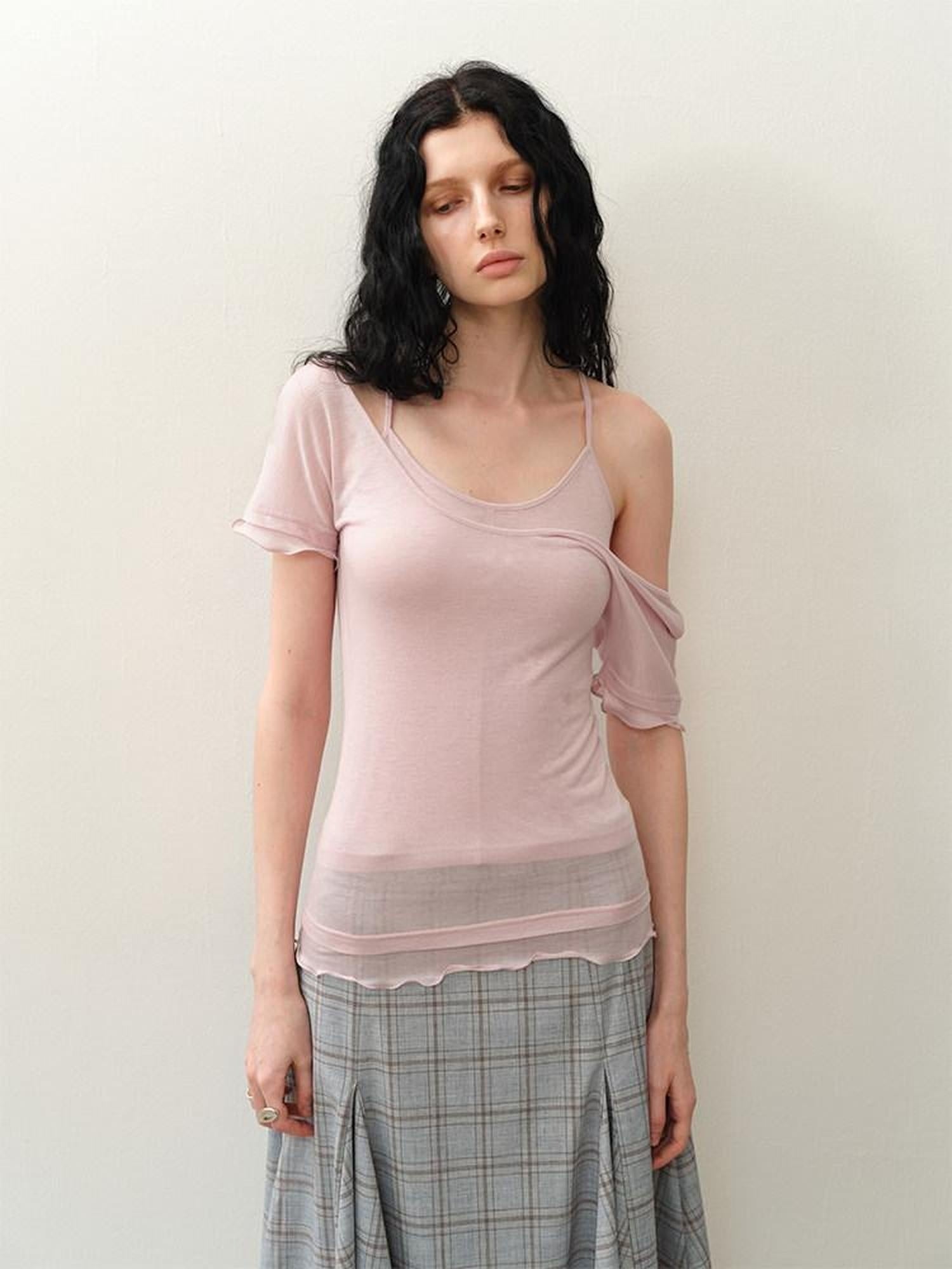someonesometimes Soft Tencel Lyocell Blend U Neck Two Piece Casual Short Sleeve T-Shirts