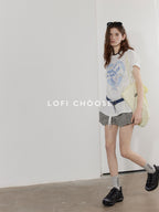 Lofi choose High Waist Relaxed Fit Women Office Commuter Black Apricot Striped Mini Shorts