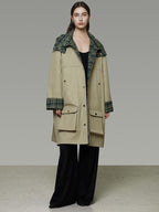 unspoken Breathable Pure Cotton Minimalist Loose Midlength Women Plaid Khaki Trench Coats
