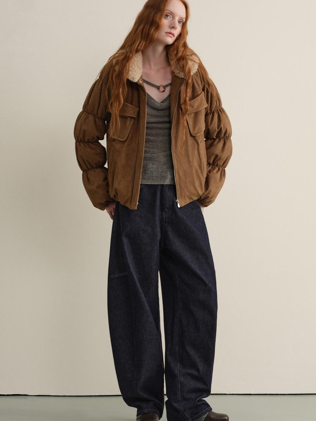 someonesometimes Thick Insulated Casual Loose Lantern Sleeves Women Zip Front Puffer Jackets